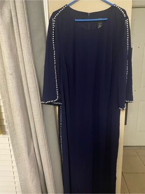 Midnight Velvet Navy Maxi Dress with Pearl Trim